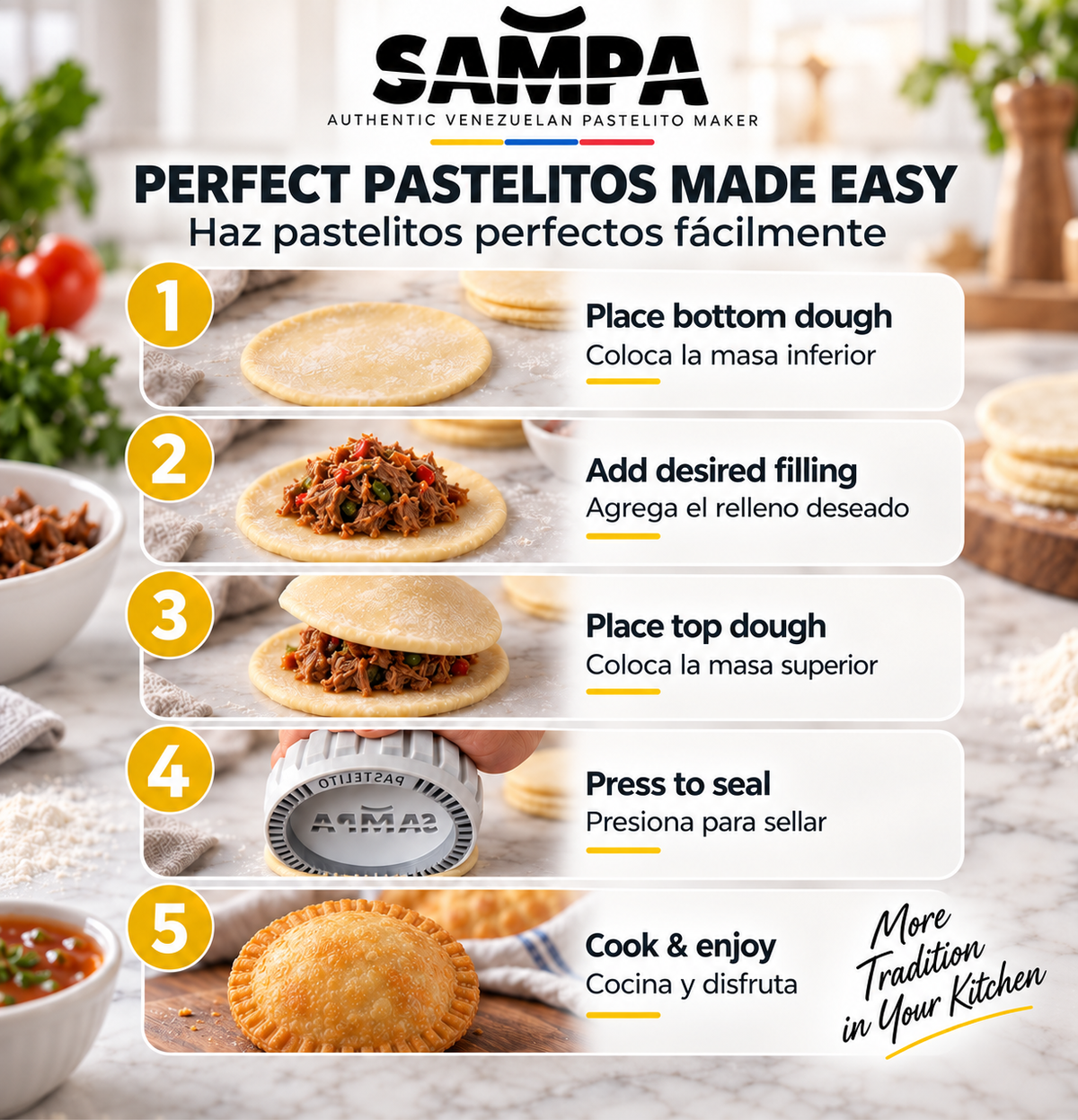 Venezuelan Pastelito Maker Press – 3 Interchangeable Rings | Single or Double