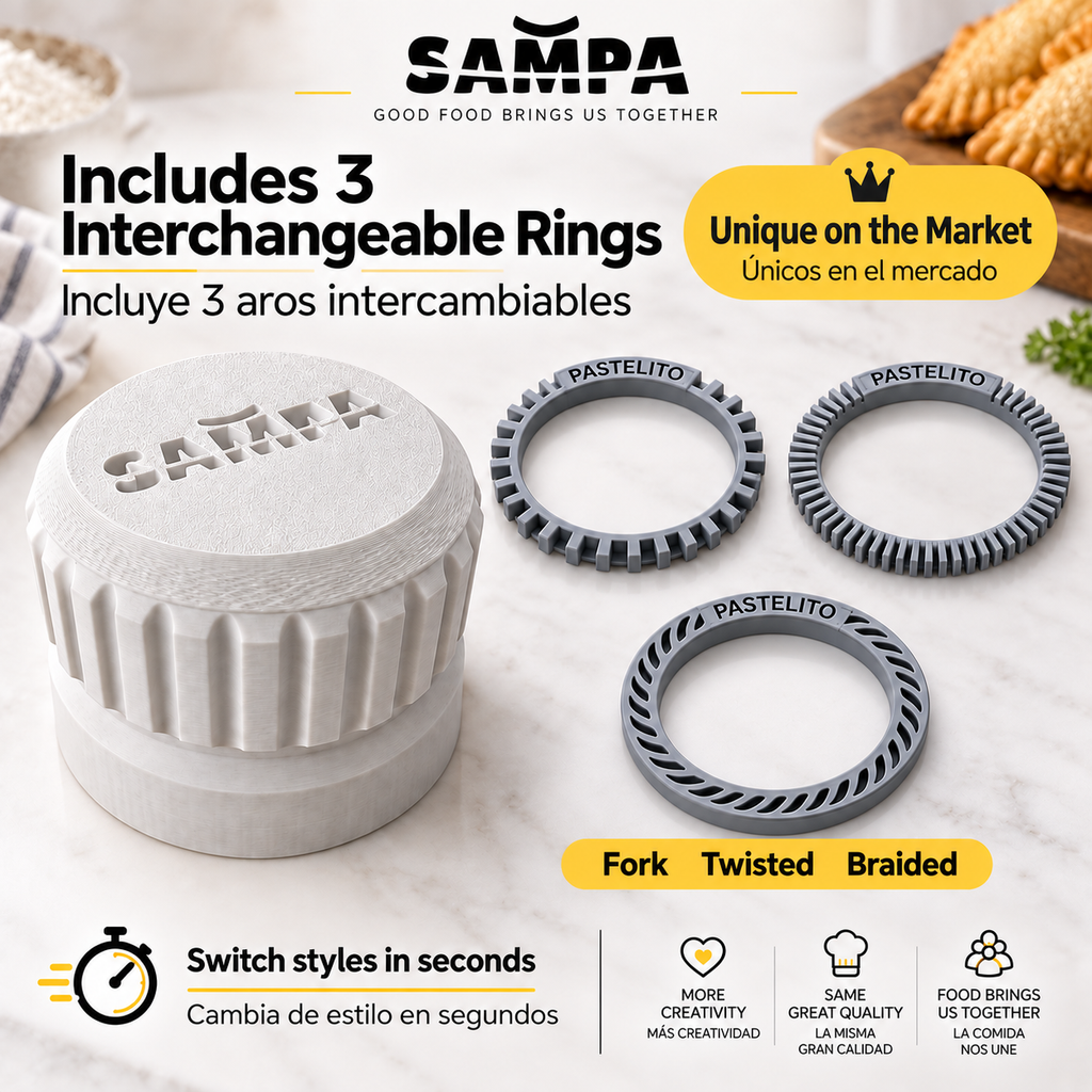 Venezuelan Pastelito Maker Press – 3 Interchangeable Rings | Single or Double